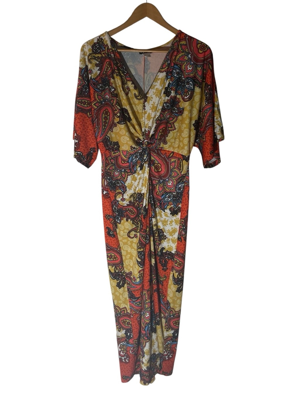 C23- VENUS Paisley Knot-Front Maxi Dress in Red, Yellow, Black